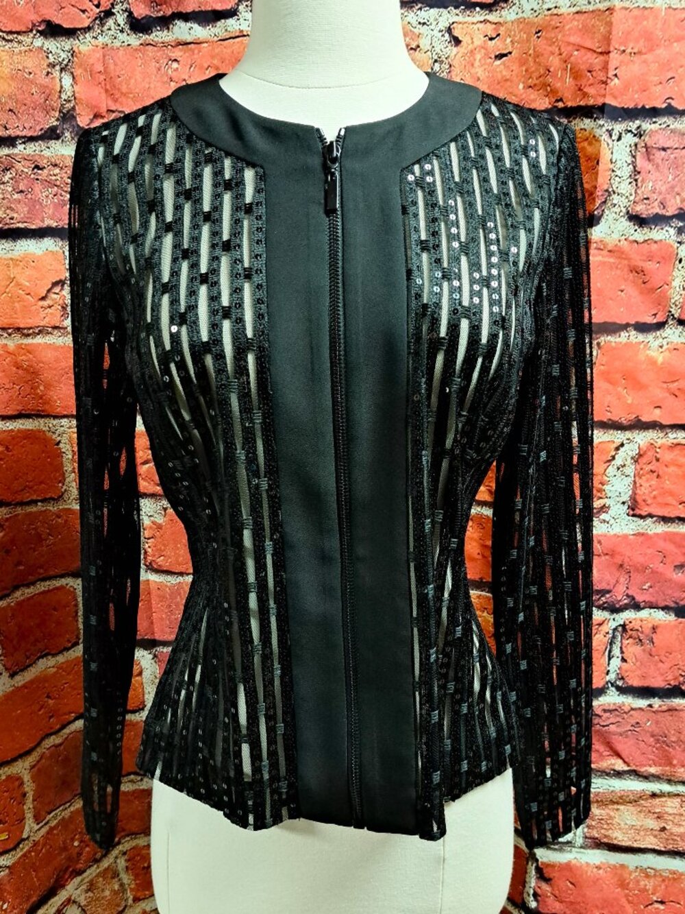 LADIES SEQUIN CUT OUT JACKET WITH MESH UNDER CUT OUT BY ALEX MARIE SIZE 4
